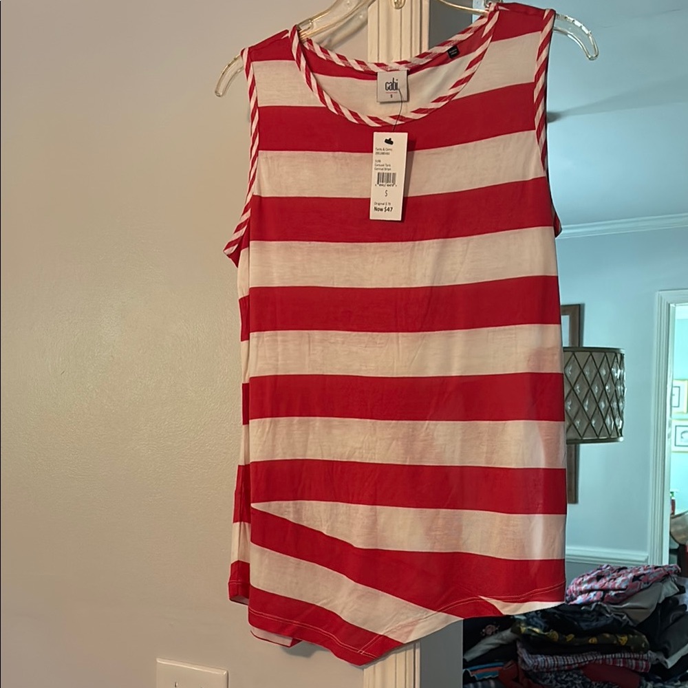 CAbi Red and White Striped Sleeveless Tank